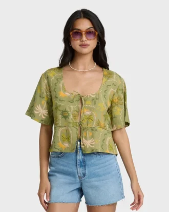 Totally Tropic kortärmad vävd topp
