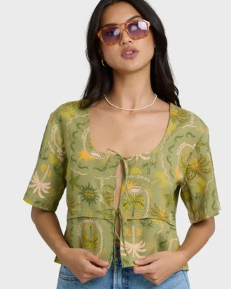 Totally Tropic kortärmad vävd topp